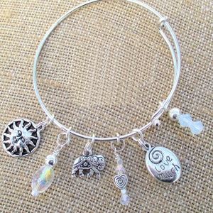 Elephant Charm Stackable Silver Bangle